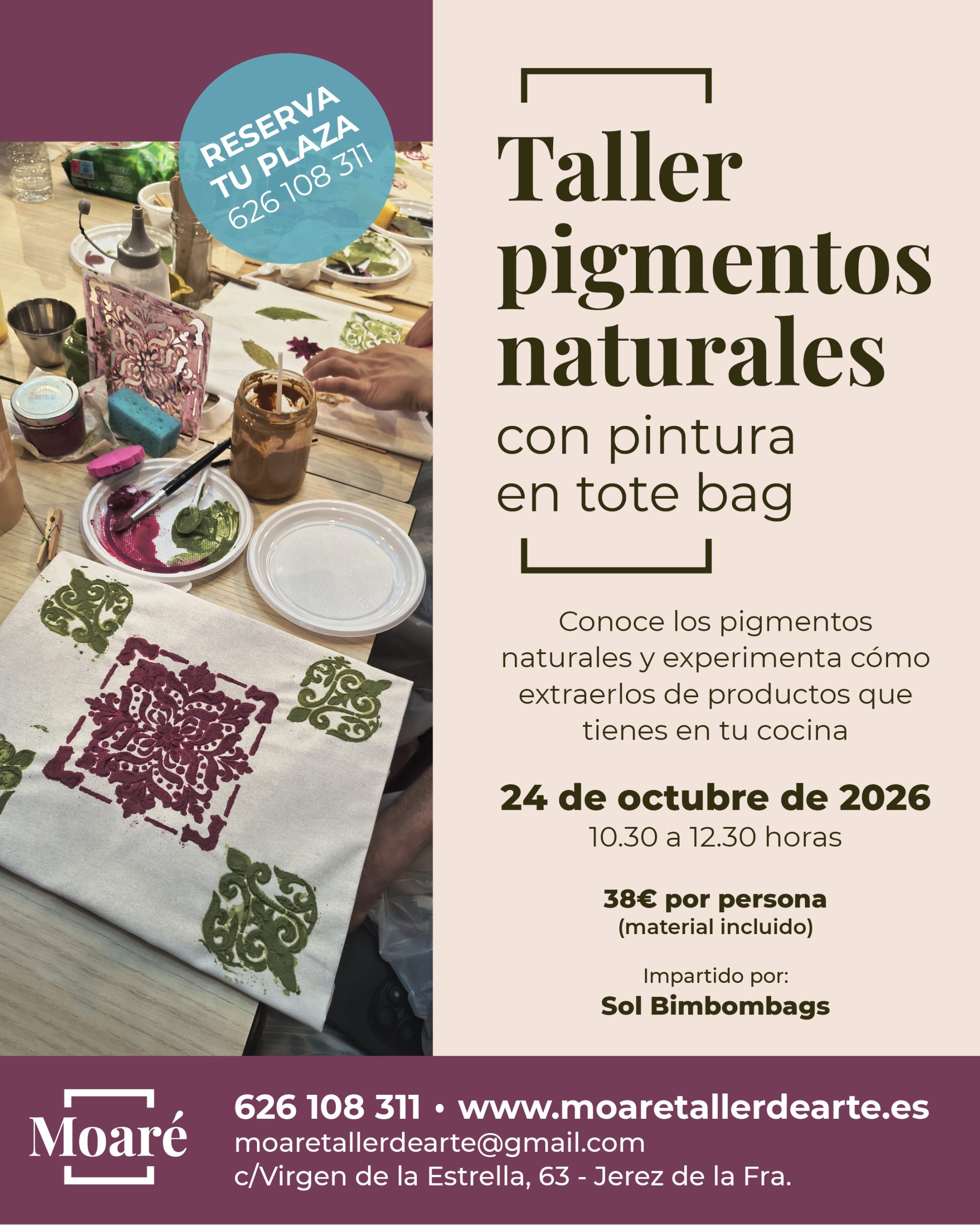 Cartel Taller estampación tintes vegetales